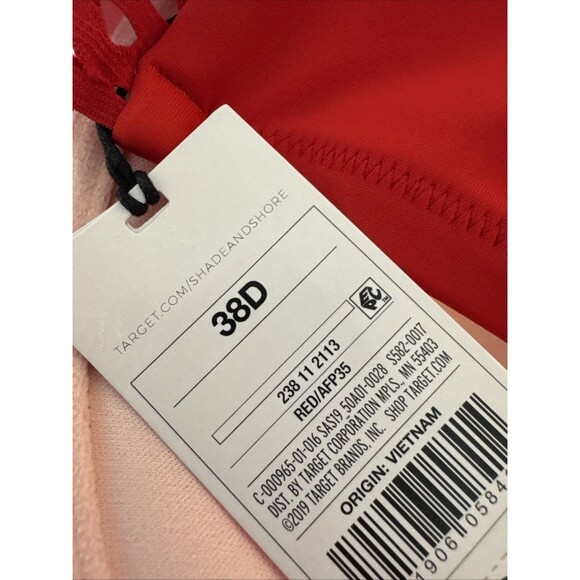 Women's Elastic Trim Triangle Bikini Top Shade & Shore Red size 38D Halter New - Picture 4 of 13